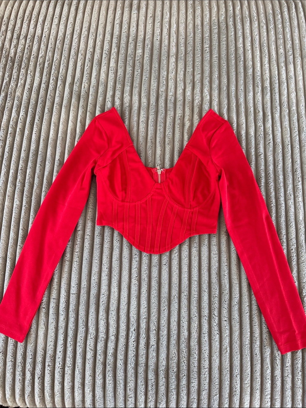 Lulu's Vibrant Red Long-Sleeve Corset Crop Top